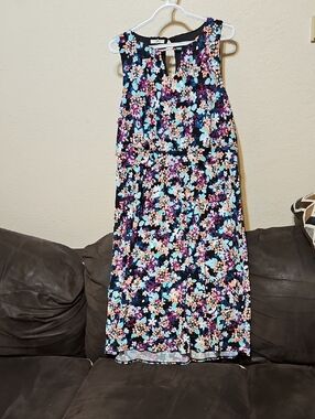 Maurices Black Floral Midi Dress with Blue, Purple, Pink